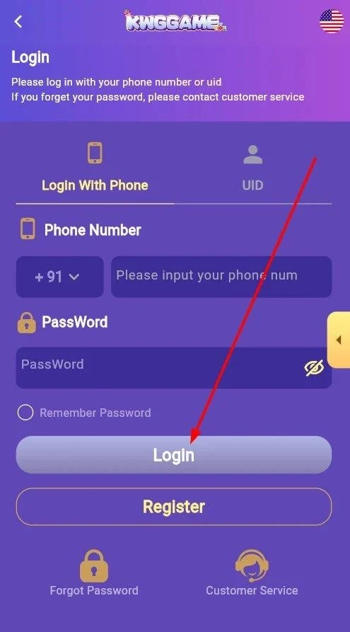 Tap on the Login button in last to enter the KWG game
